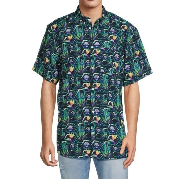 Wesc Oden Floral Print Collared Short-Sleeve Button-Down Shirt Size Large C15 - Picture 1 of 6